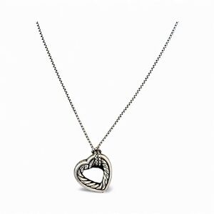 Authentic David Yurman Chain Cable Heart Pendant 925 Sterling Pre-owed Necklace